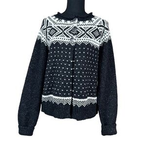 Maurices Black White Fair Isle Wool Blend Button Cardigan Sweater Size XL